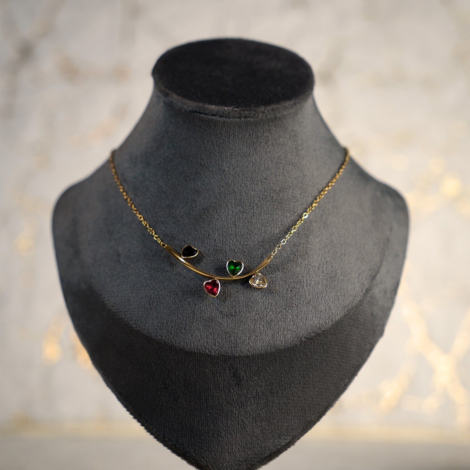 Muti Color Four Heart Pendant Necklace