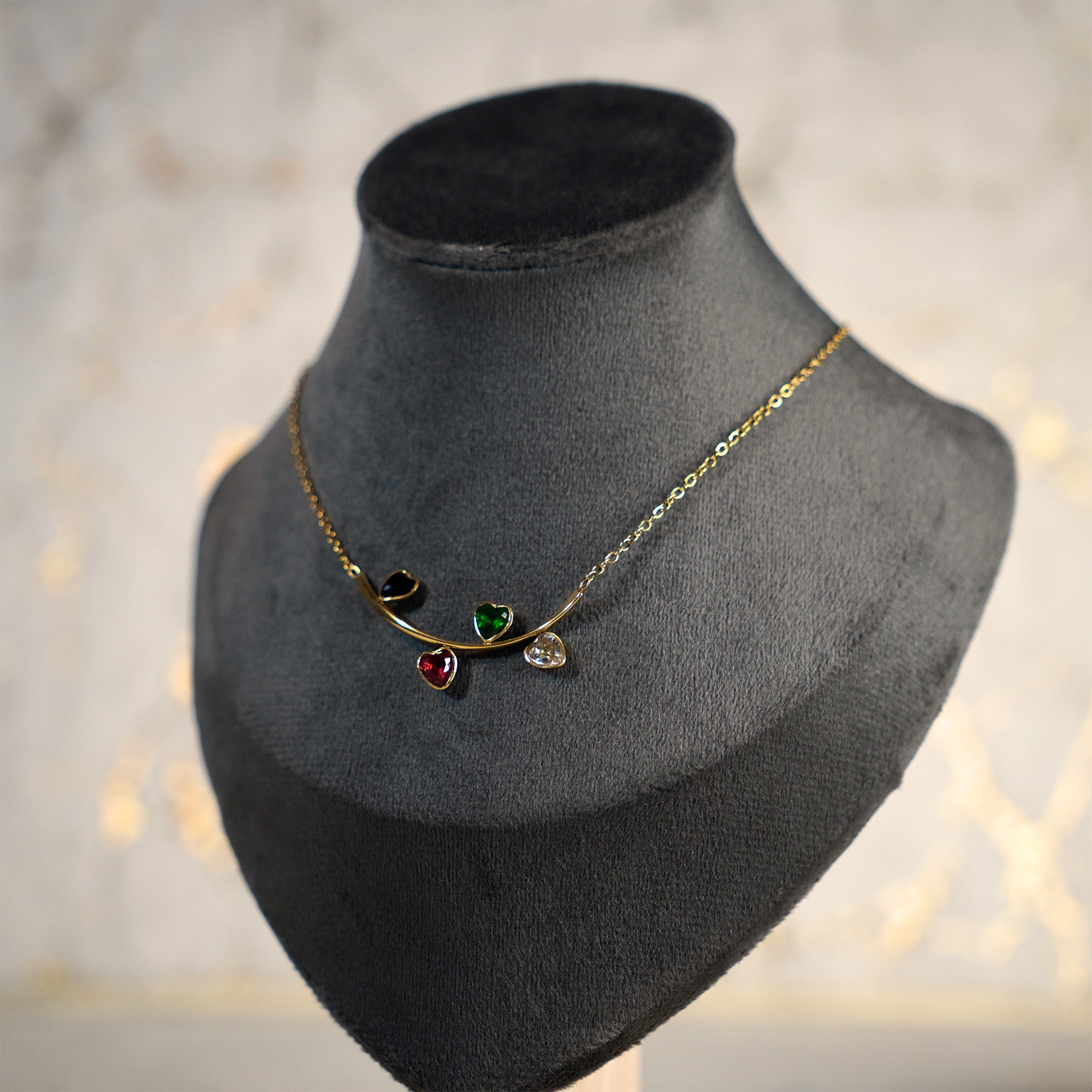 Muti Color Four Heart Pendant Necklace