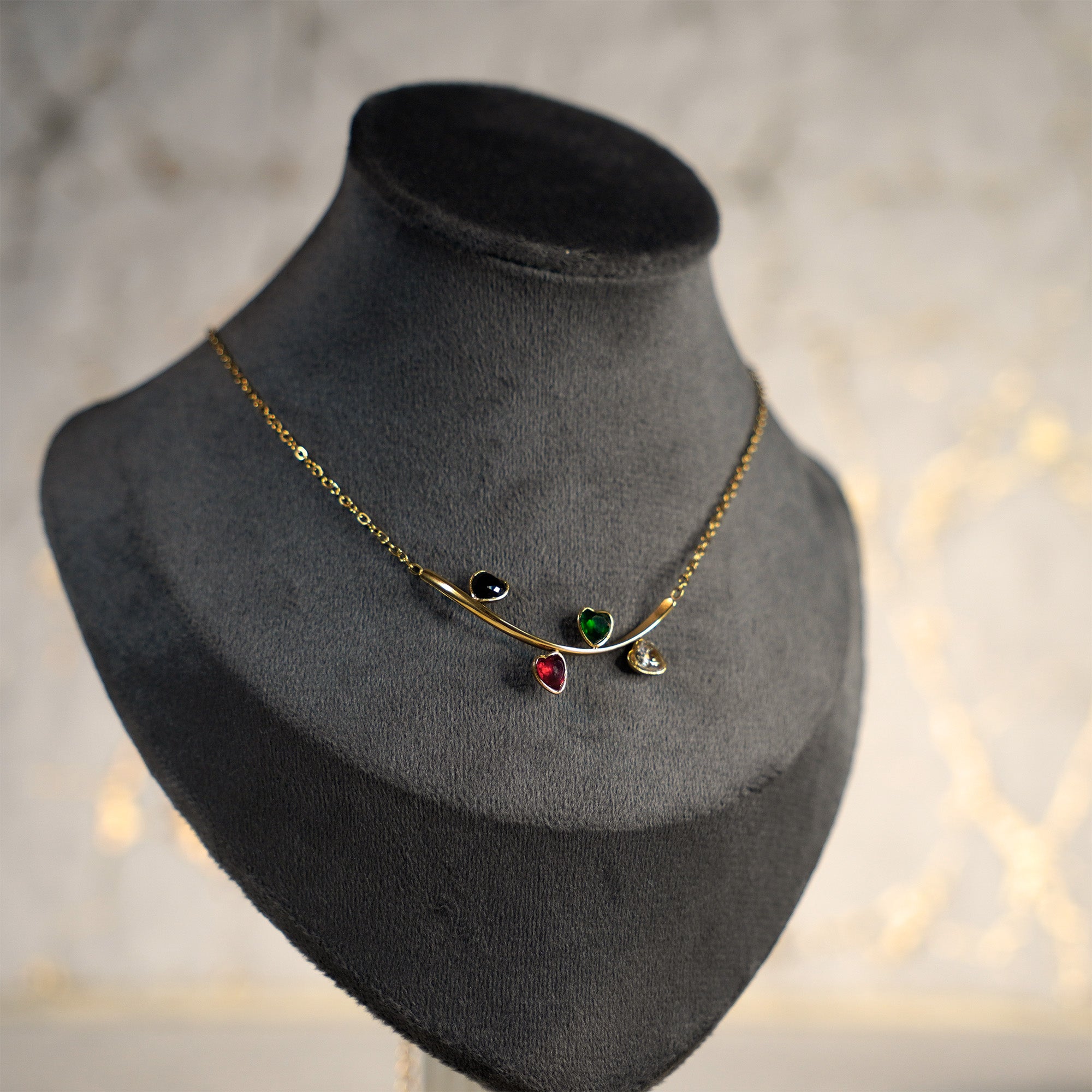 Muti Color Four Heart Pendant Necklace