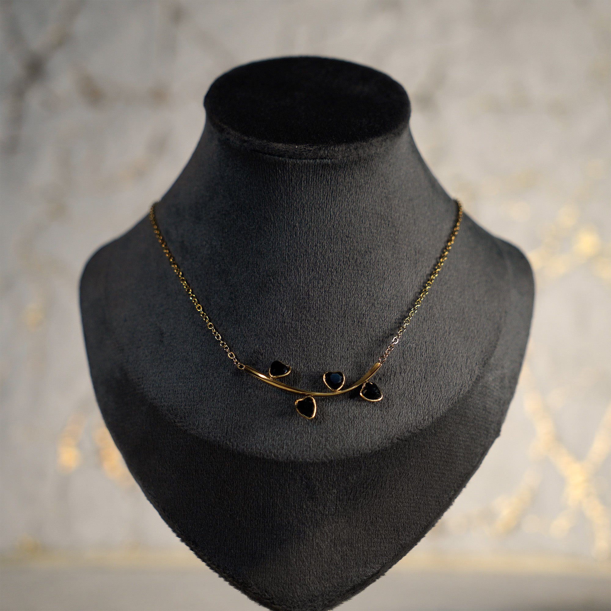 Four Heart Pendant Black Necklace