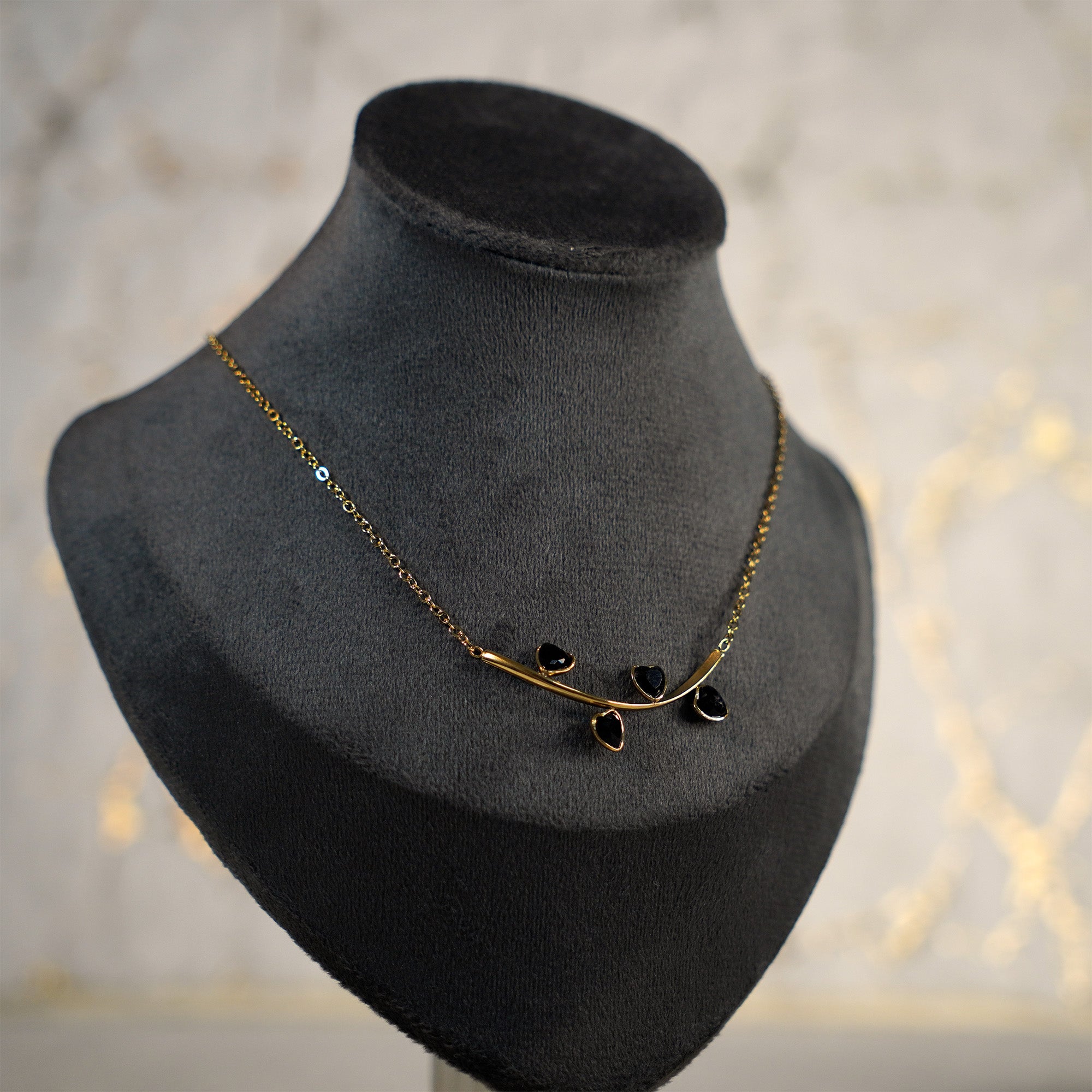 Four Heart Pendant Black Necklace