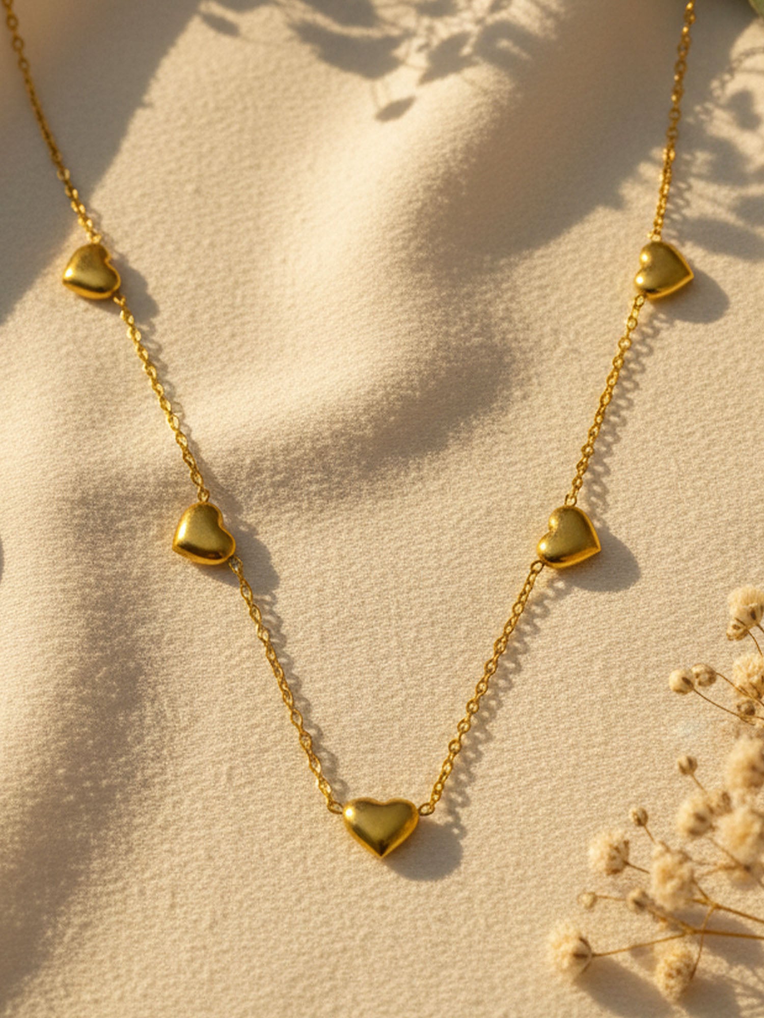 Golden Hearts Station Necklace